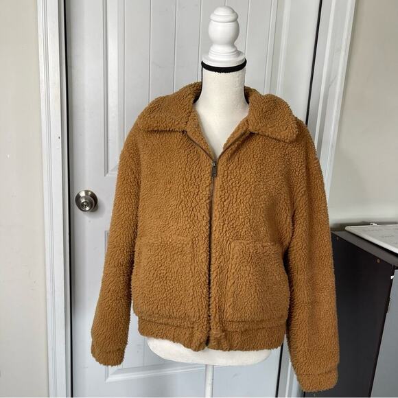 Bagatelle NEW faux shearling fuzzy teddy bear brown camel coat size medium - Picture 1 of 6